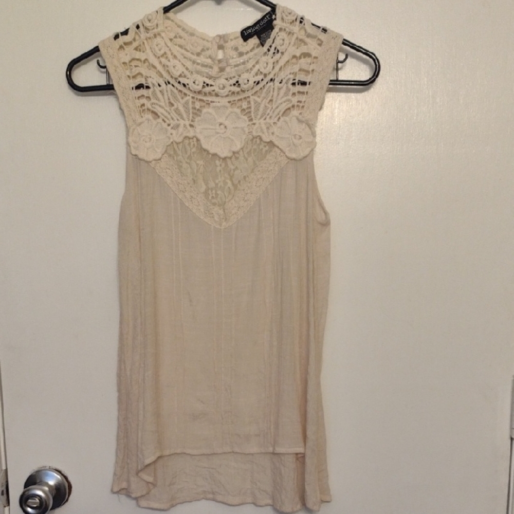 Living Doll Cream Asymmetrical Sleeveless Blouse